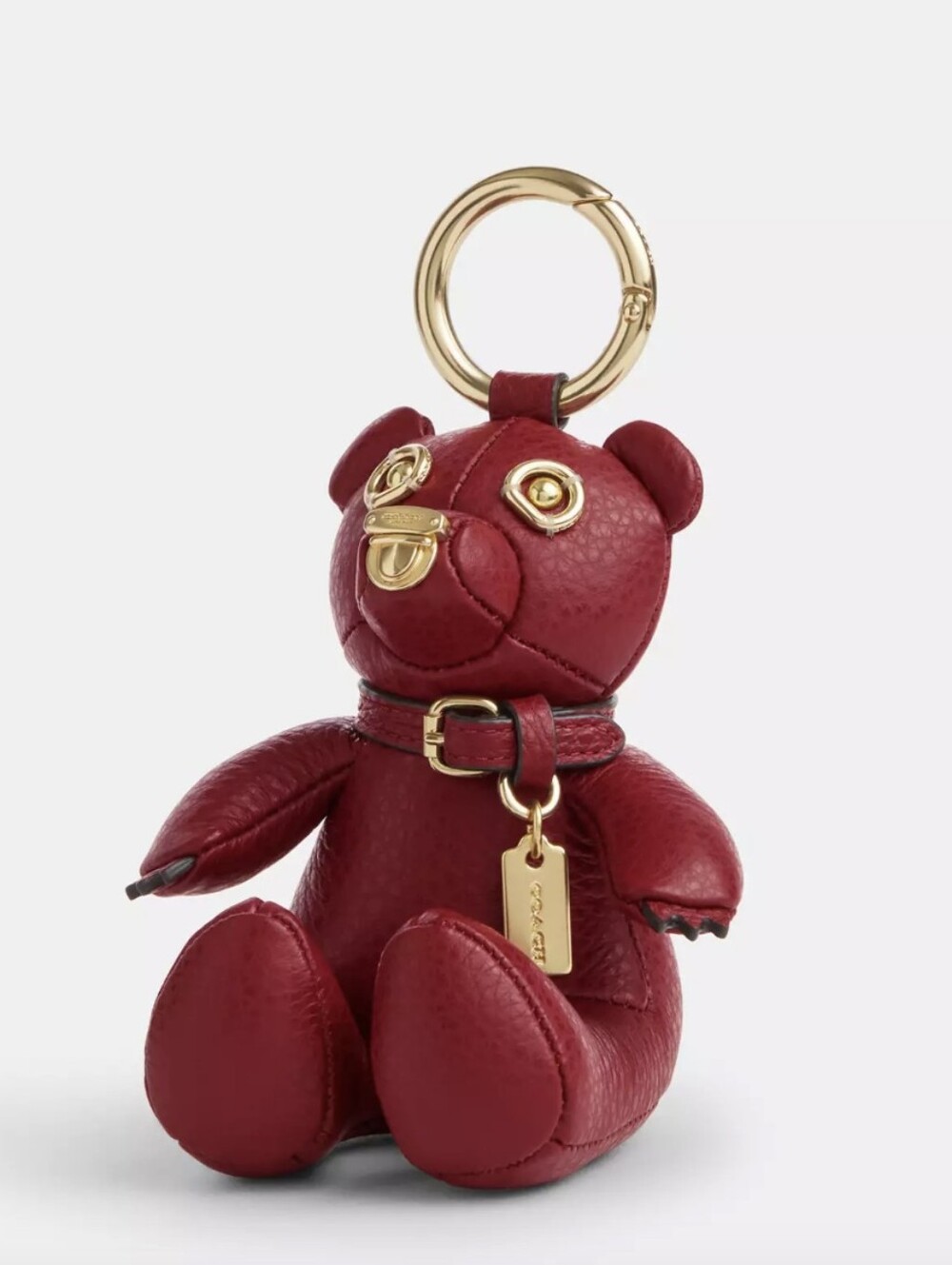 Coach Red Leather Bear Keychain with Gold Hardware